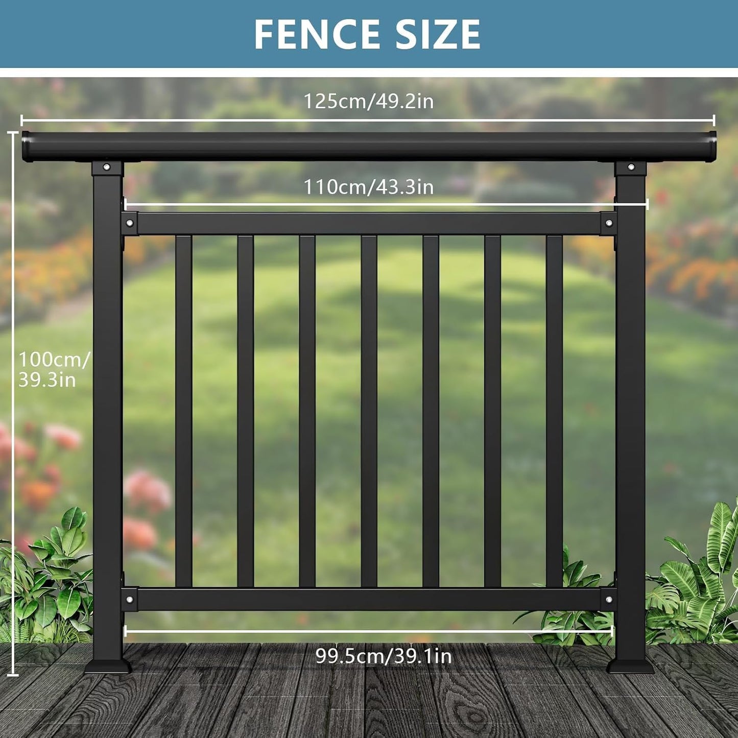 Maeklon Horizontal Deck Railing Kit, 40" H x 50" W Porch and Veranda Guardrail Kit, Heavy Wrought Iron Duty Deck Railing, Flat Railing Kit for Decks and Patios, Black