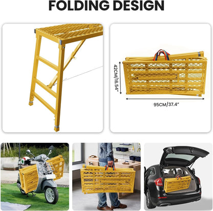 Foldable Scaffolding Platform, 36.2-62 in Adjustable Scaffolding Platform, 70.9 x 15.2 in Portable Work Platform for Painting, Wiring, Window Cleaning, Garage and Construction, Yellow, 770 lb