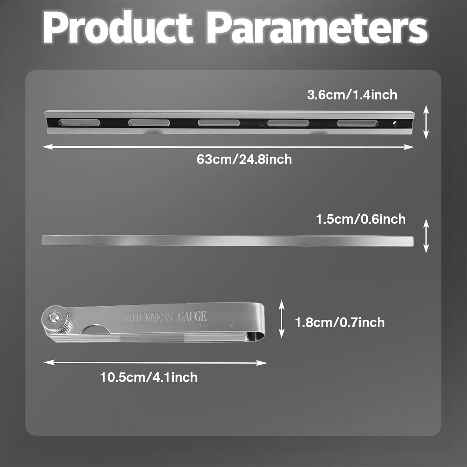 Maeklon 24 Inch Straight Edge Tool kit, Machinist Precision Steel Straight Edge Tool with Complimentary Feeler, Gloves, Plastic Box, Cylinder Head Straight Ruler for Checking Cylinder Heads and Engine Blocks