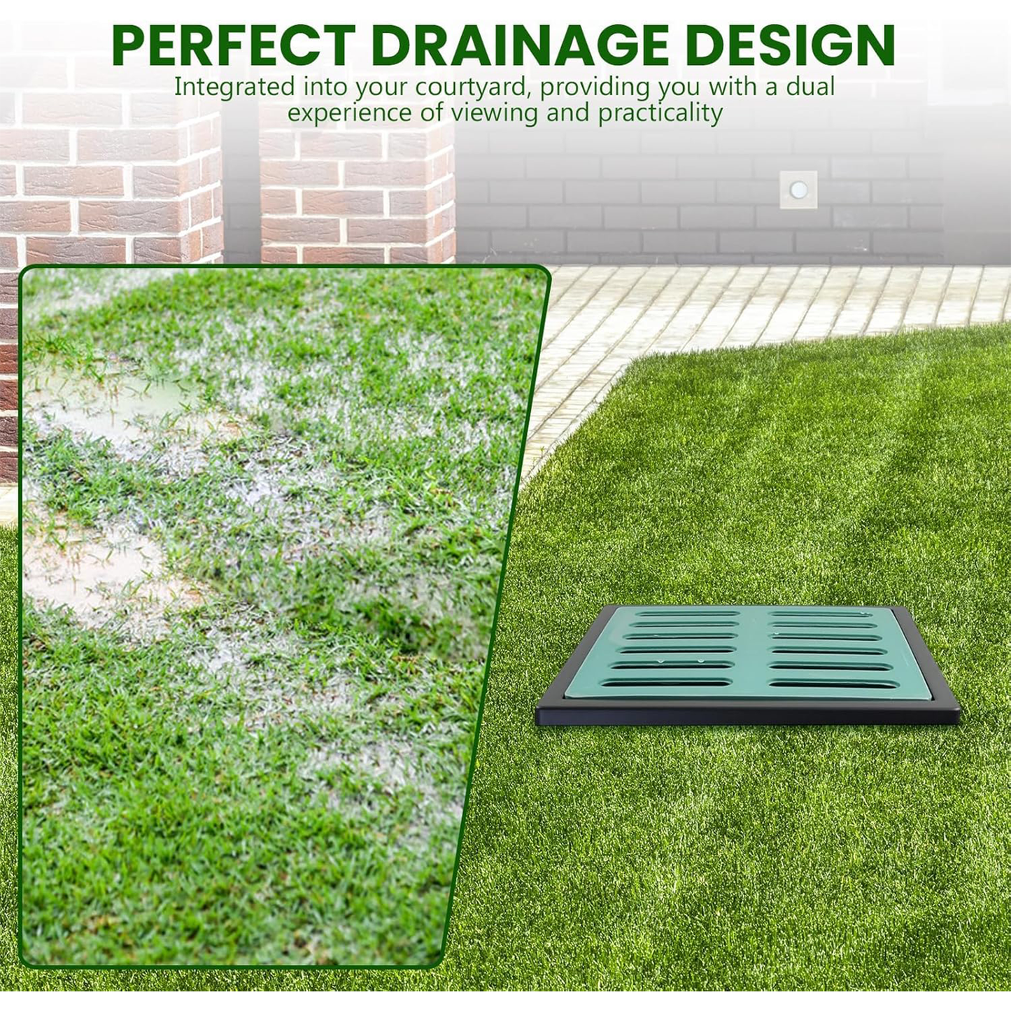 Maeklon 18"x18"x24" Catch Basin with Fiber Glass Grate, Large Catch Basin for Drainage with Debris Basket & Gloves, French Drain Catch Basin for Yard, Downspout, Lawn