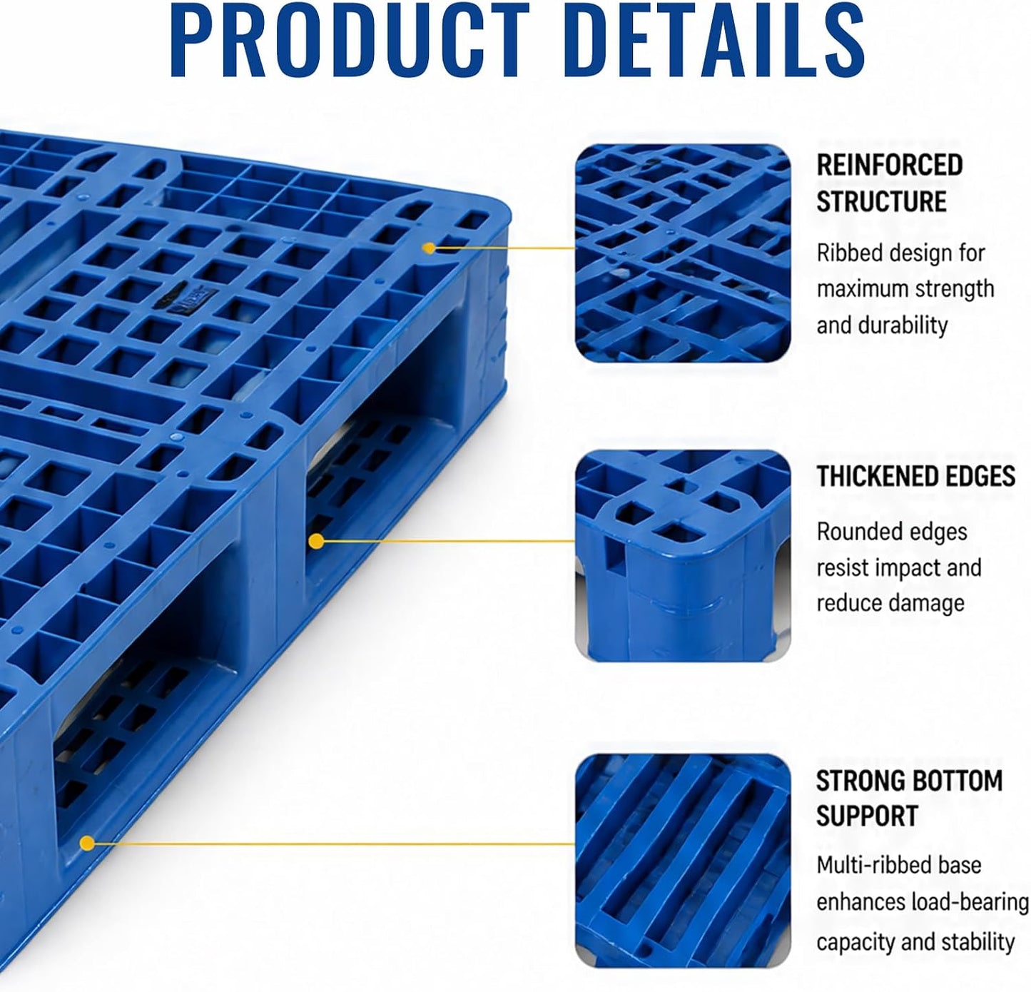 Maeklon Plastic Pallet 31.3"x23.5"x5.7", High Density Polyethylene Pallet | Durable Polyethylene Pallet, 6600 lb Capacity Industrial Pallet for Warehouse, Garage, Forklift and Material Handling, Blue