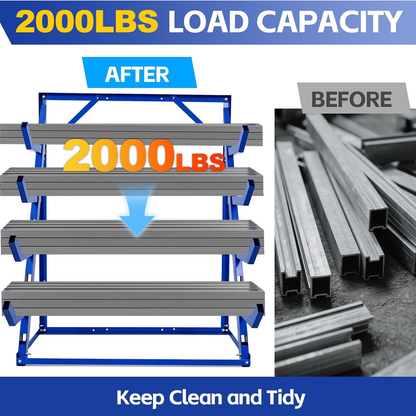 Maeklon Industrial Steel 4 Tier Horizontal Lumber Storage Rack, 2000lbs Load Capacity, Heavy Duty Lumber Storage Rack, Adjustable Utility Cantilever Rack for Garage, Workshop and Shed