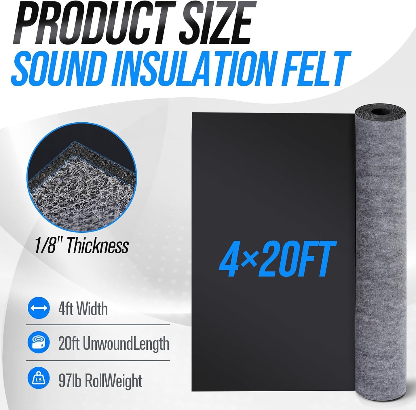 Maeklon 4 Ft x 20 Ft Mass Loaded Vinyl, 1/8 Inch Thick 1Lb/Ft2 Sound Barrier | 80 Sq Ft MLV Noise Barrier Material for Walls, Floors, Ceilings, Studios, Offices and Home Improvement Projects