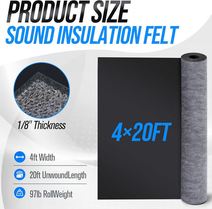 Maeklon 4 Ft x 20 Ft Mass Loaded Vinyl, 1/8 Inch Thick 1Lb/Ft2 Sound Barrier | 80 Sq Ft MLV Noise Barrier Material for Walls, Floors, Ceilings, Studios, Offices and Home Improvement Projects