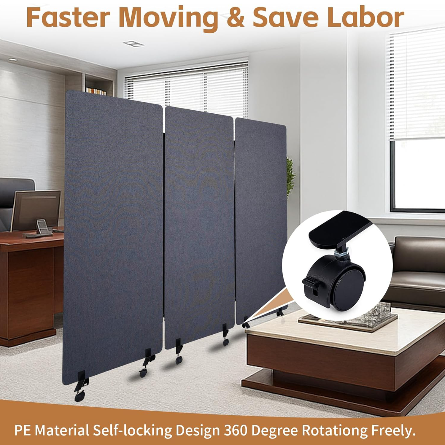 Maeklon 72 "x 66" Freestanding Acoustic Room Divider, 3 Panel PET Polyester Soundproof Room Screen with Wheels, Portable Partition Divider for Office, Reception Room, School, Hospital