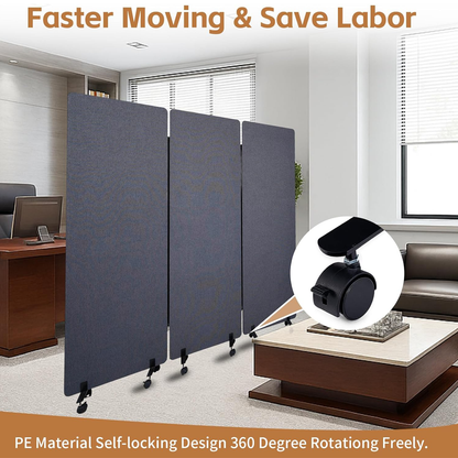 Maeklon 72 "x 66" Freestanding Acoustic Room Divider, 3 Panel PET Polyester Soundproof Room Screen with Wheels, Portable Partition Divider for Office, Reception Room, School, Hospital