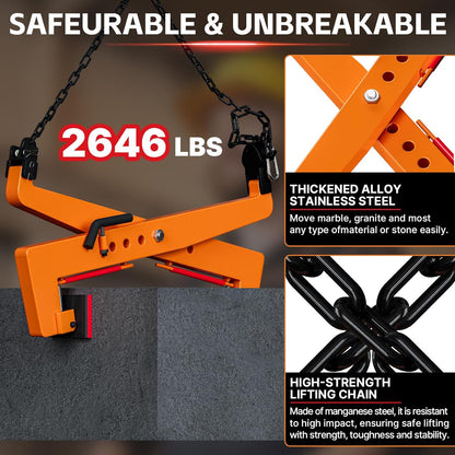 Maeklon 2646 lbs Heavy Duty Stone Lifting Clamp, Adjustable Range: 17"-43", Granite Slab Lifting Clam, Roadside Stone Lifting Clamps for Carrying and Vertical Transport of Concrete Blocks