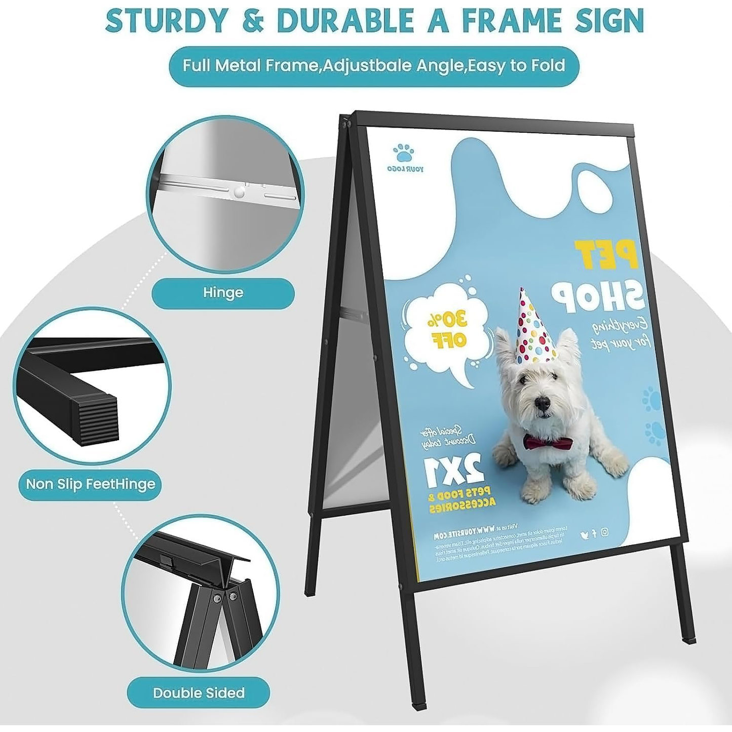 Maeklon 8 Pack A-Frame Sidewalk Sign 24" x 36", Portable Outdoor Sandwich Board Sign, Heavy Duty Double-Sided Signboard, Black Folding Frame Poster Boards (Frame Only)
