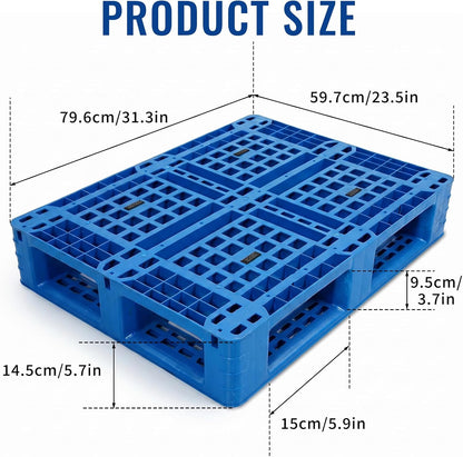 Maeklon Plastic Pallet 31.3"x23.5"x5.7", High Density Polyethylene Pallet | Durable Polyethylene Pallet, 6600 lb Capacity Industrial Pallet for Warehouse, Garage, Forklift and Material Handling, Blue