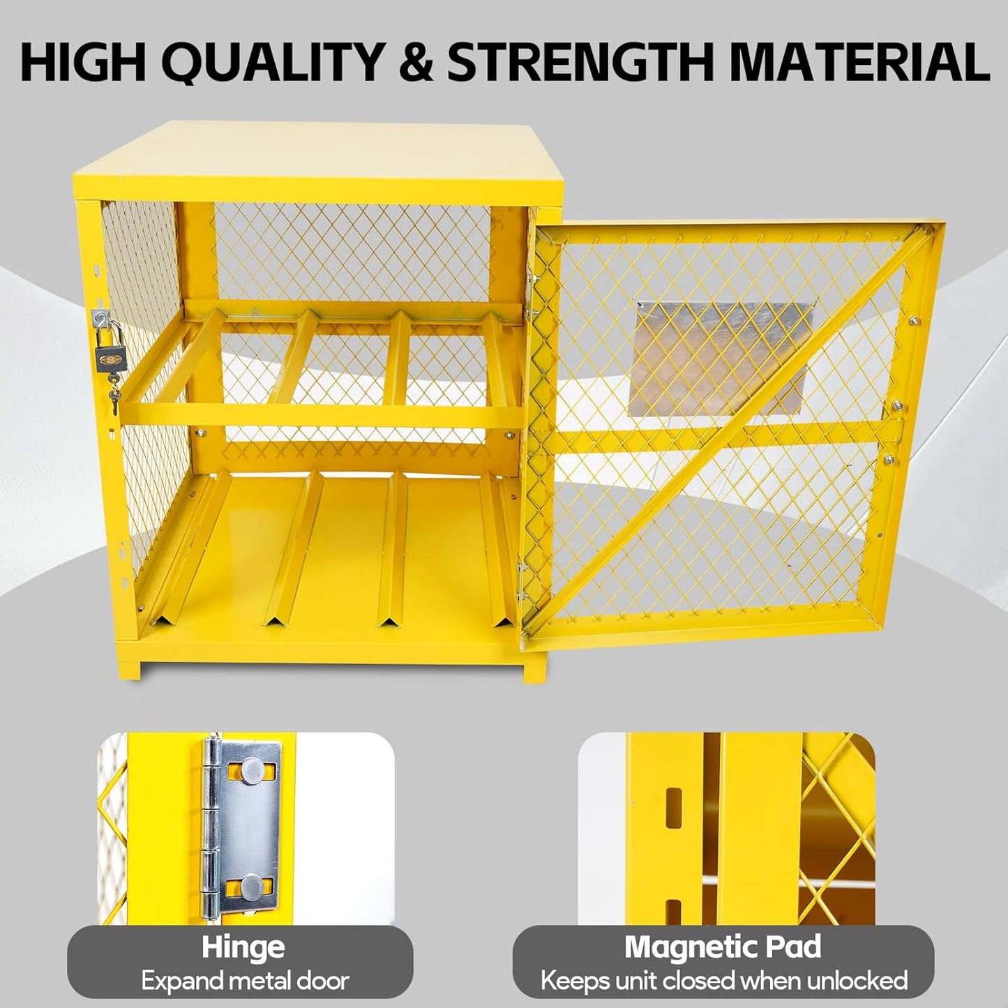 Maeklon Propane Tank Storage Box, Propane Storage Cage, 2 Tier Gas Cylinder Cabinet Fits for 20lbs and 33lbs Cylinder, for Warehouse and Factory, Yellow (30.1" Wx29.7 Lx35 H )