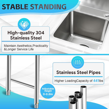 ‎Maeklon 3-Compartment Sink, 39'' x 18'' x 36'' Stainless Steel Utility Sink, Free Standing Three Bowl Kitchen Sink Set with 2 Faucets Hot & Cold Water Pipes for Food Truck, Bar, Restaurant