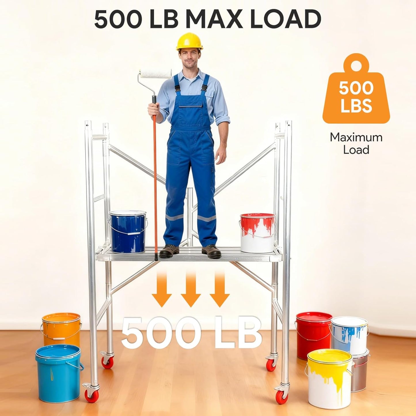 Maeklon Rolling Scaffolding Work Platform, Portable Scaffolding Platform with Locking Wheels, Multipurpose Mobile Scaffolding, 500-Pound-Capacity with Foldable Design(24 "x46" x65")