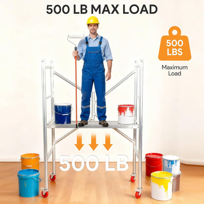 Maeklon Rolling Scaffolding Work Platform, Portable Scaffolding Platform with Locking Wheels, Multipurpose Mobile Scaffolding, 500-Pound-Capacity with Foldable Design(24 "x46" x65")