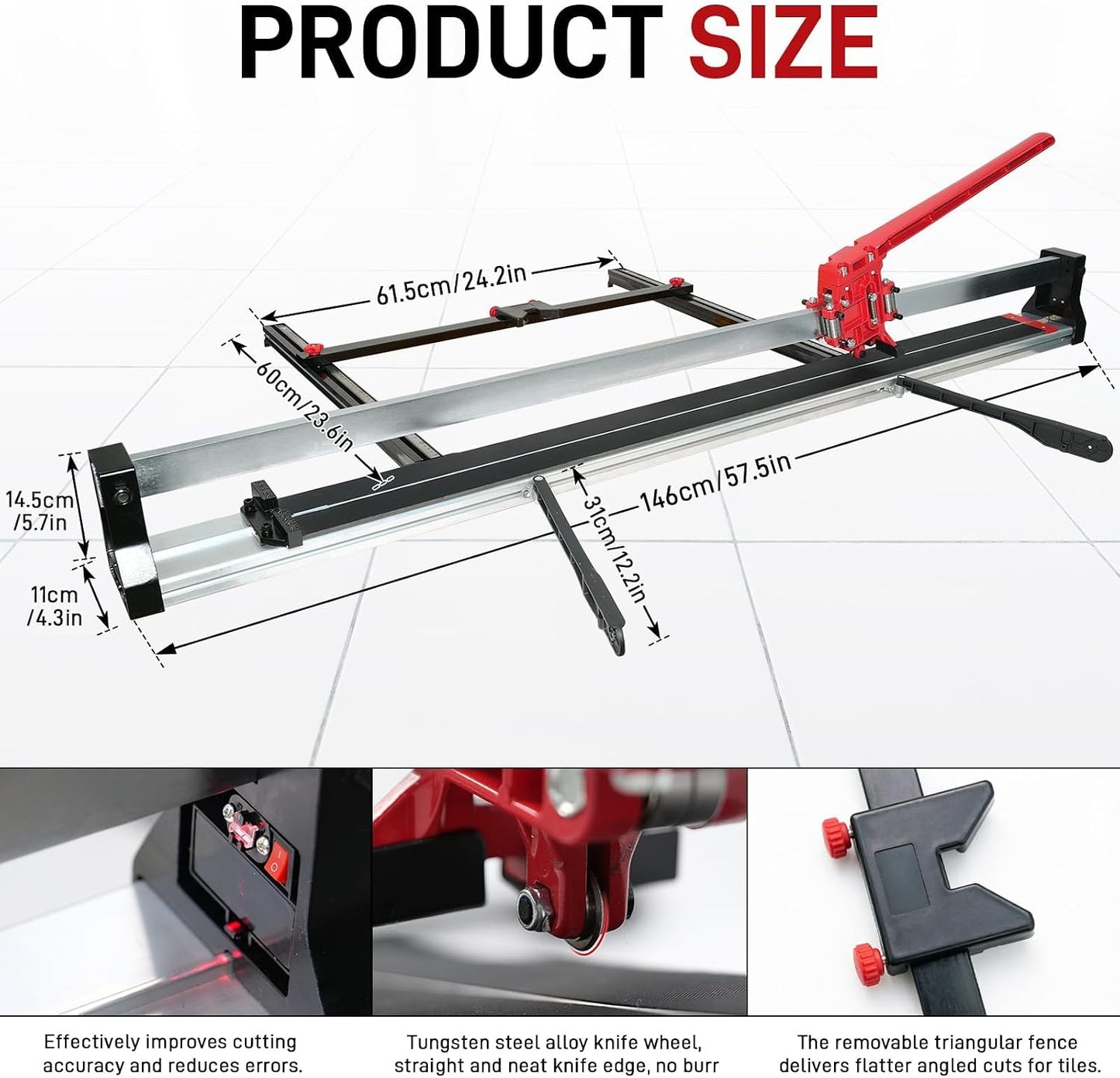 Manual Tile Cutter 48 Inch with Laser Guide and Aluminum Alloy Frame | For Porcelain, Ceramic and Stone, 0.23-0.67 in Thick, with Tungsten Carbide Wheel and Double-Layer Aluminum Plate