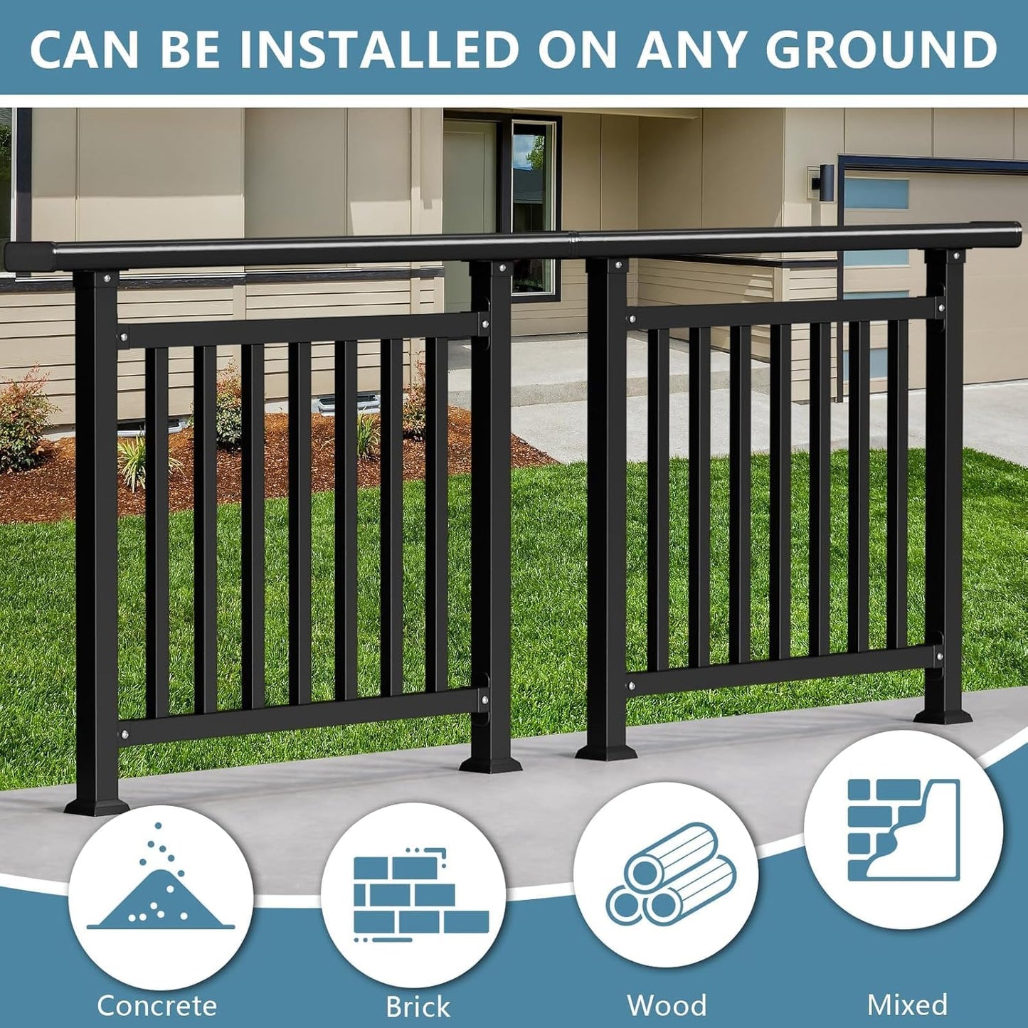 Maeklon Horizontal Deck Railing Kit, 40" H x 50" W Porch and Veranda Guardrail Kit, Heavy Wrought Iron Duty Deck Railing, Flat Railing Kit for Decks and Patios, Black
