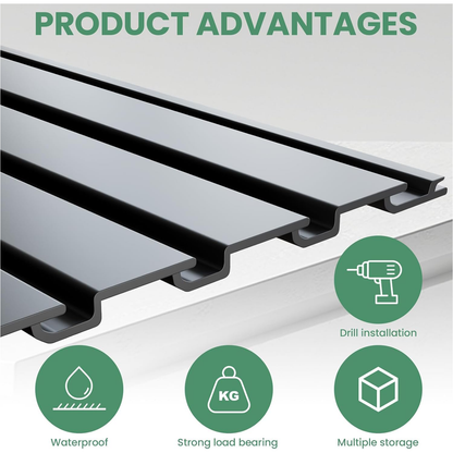 Maeklon 2 Pack 4 x 8 ft Garage Slat Wall Panels, Heavy PVC Wall Organizer with 12 Hooks, Slatwall Panel Wall Storage Systems for Garage Wall Storage, Slatted Wall Panels - Black