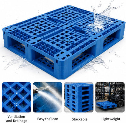 Maeklon Plastic Pallet 31.3"x23.5"x5.7", High Density Polyethylene Pallet | Durable Polyethylene Pallet, 6600 lb Capacity Industrial Pallet for Warehouse, Garage, Forklift and Material Handling, Blue