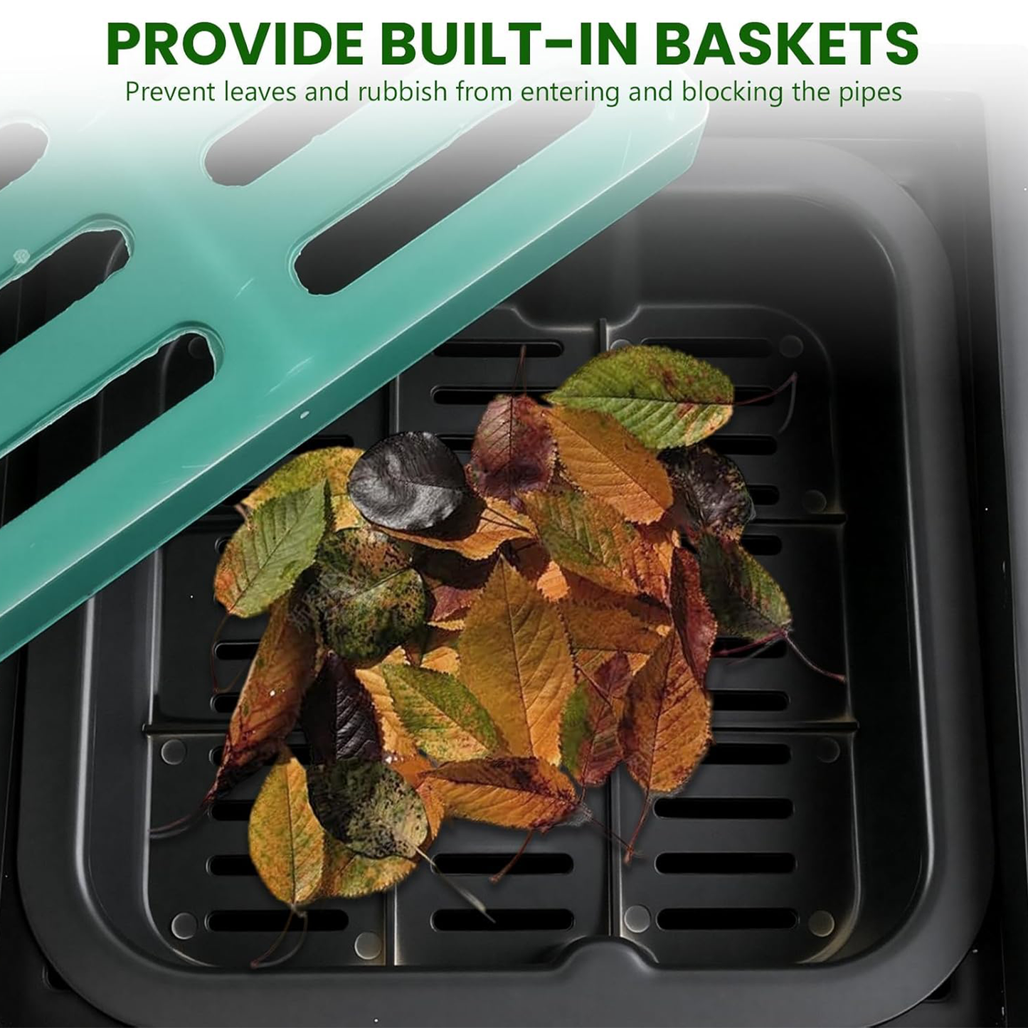 Maeklon 18"x18"x24" Catch Basin with Fiber Glass Grate, Large Catch Basin for Drainage with Debris Basket & Gloves, French Drain Catch Basin for Yard, Downspout, Lawn