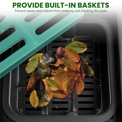 Maeklon 18"x18"x24" Catch Basin with Fiber Glass Grate, Large Catch Basin for Drainage with Debris Basket & Gloves, French Drain Catch Basin for Yard, Downspout, Lawn
