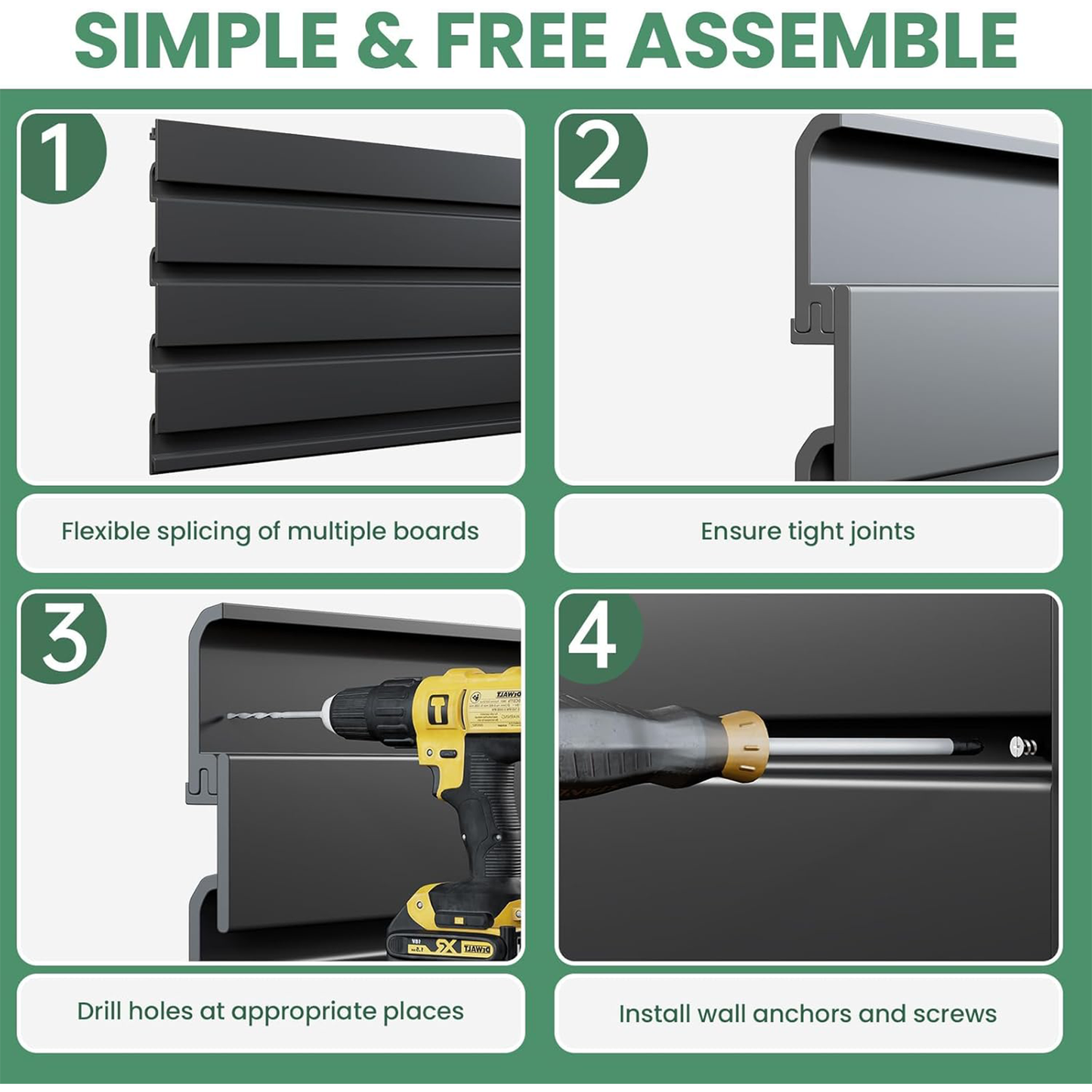 Maeklon 2 Pack 4 x 8 ft Garage Slat Wall Panels, Heavy PVC Wall Organizer with 12 Hooks, Slatwall Panel Wall Storage Systems for Garage Wall Storage, Slatted Wall Panels - Black
