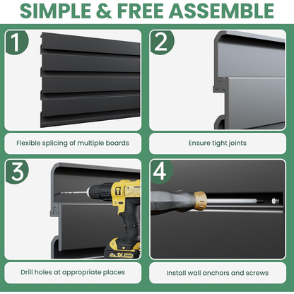 Maeklon 2 Pack 4 x 8 ft Garage Slat Wall Panels, Heavy PVC Wall Organizer with 12 Hooks, Slatwall Panel Wall Storage Systems for Garage Wall Storage, Slatted Wall Panels - Black