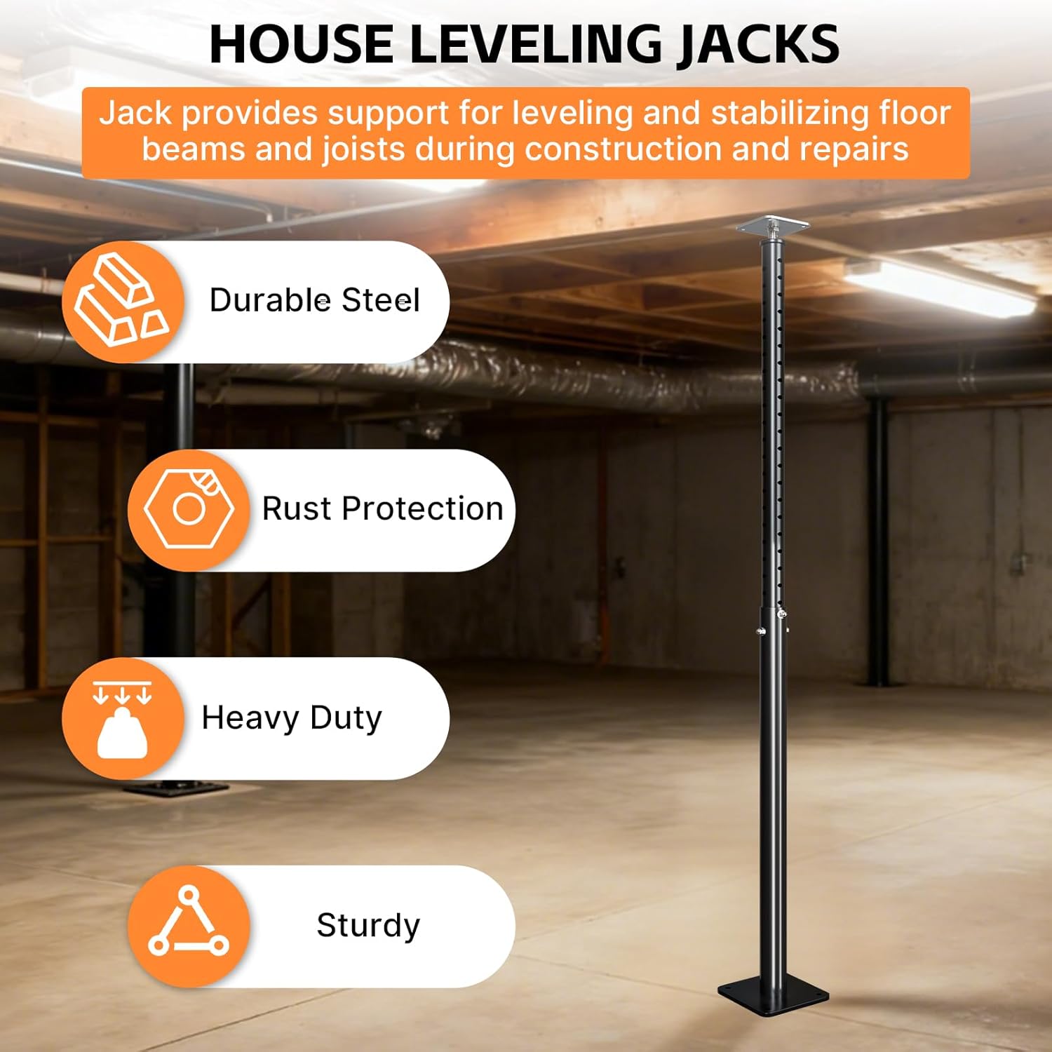 Maeklon 4 Pack Adjustable Floor Jacks Post, House Floor Leveling Lift, 55"-98" Bracket Height Range, Basement Support Pole Jacks, Floor Jack for House Lifting -18000 lbs Max Load Capacity