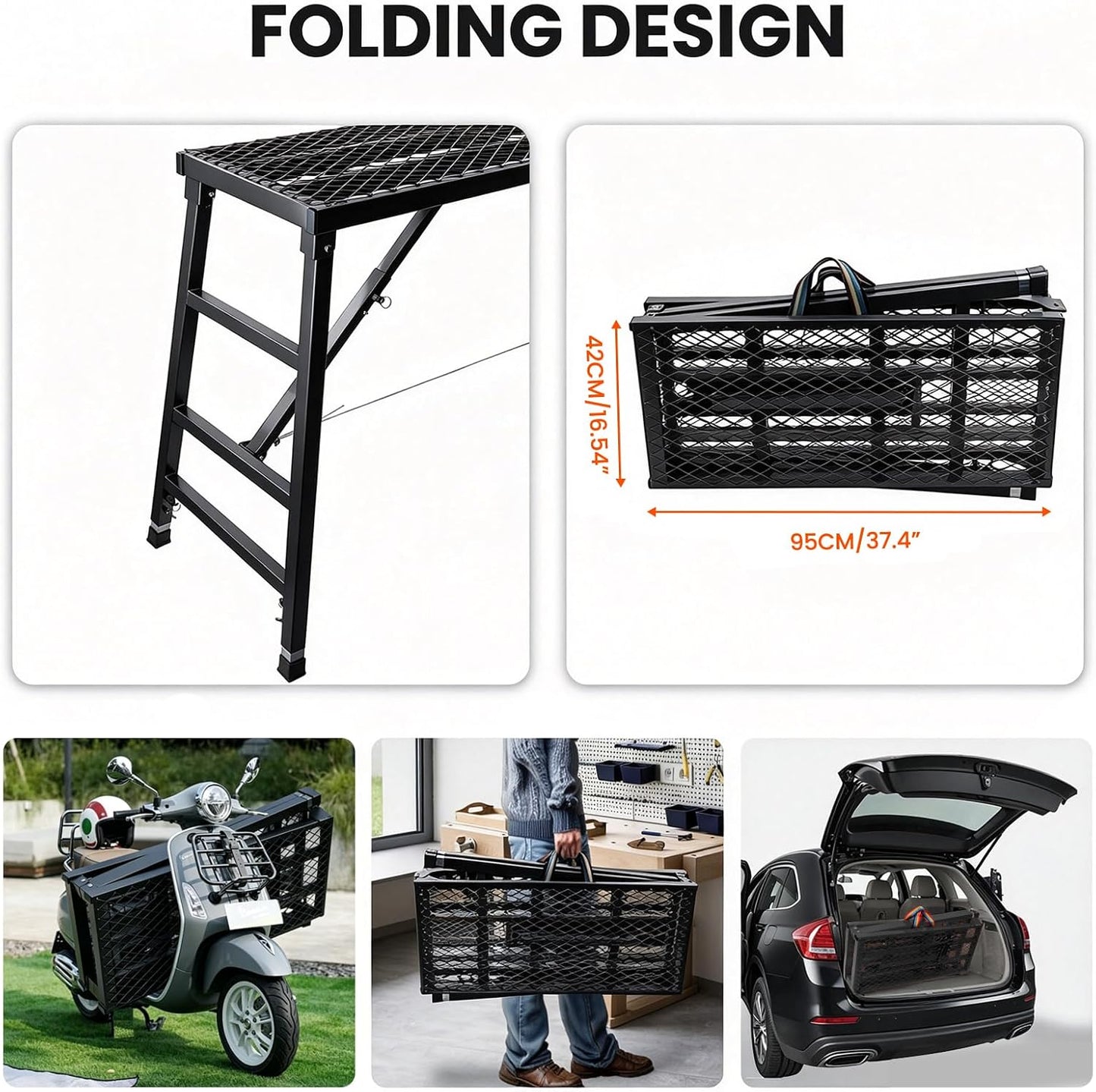 Foldable Scaffolding Platform, 36.2-62 in Portable Work Platform, Black , Heavy Duty Steel 70.8 x 15.2 in Portable Work Platform for Painting, Wiring, Window Cleaning, Garage and Construction