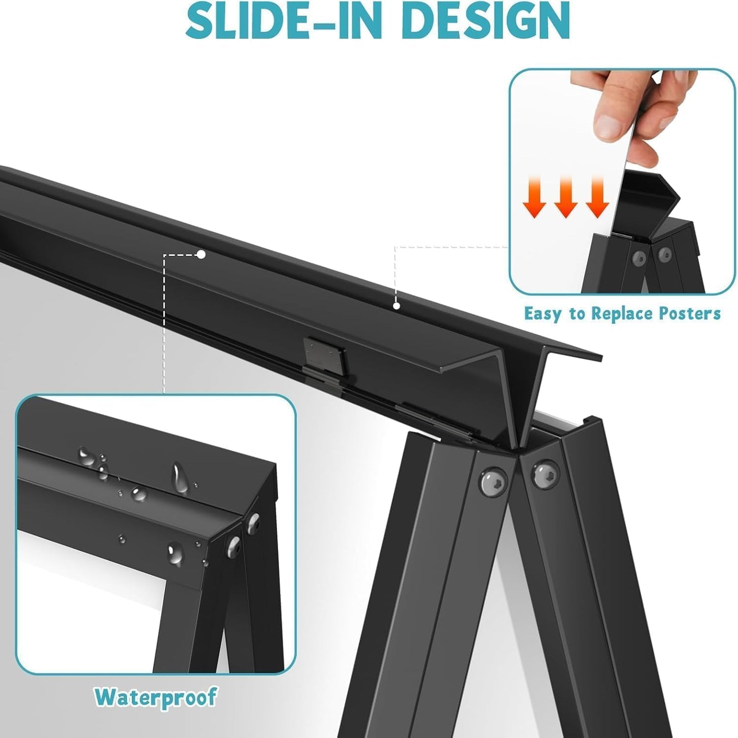 Maeklon 8 Pack A-Frame Sidewalk Sign 24" x 36", Portable Outdoor Sandwich Board Sign, Heavy Duty Double-Sided Signboard, Black Folding Frame Poster Boards (Frame Only)