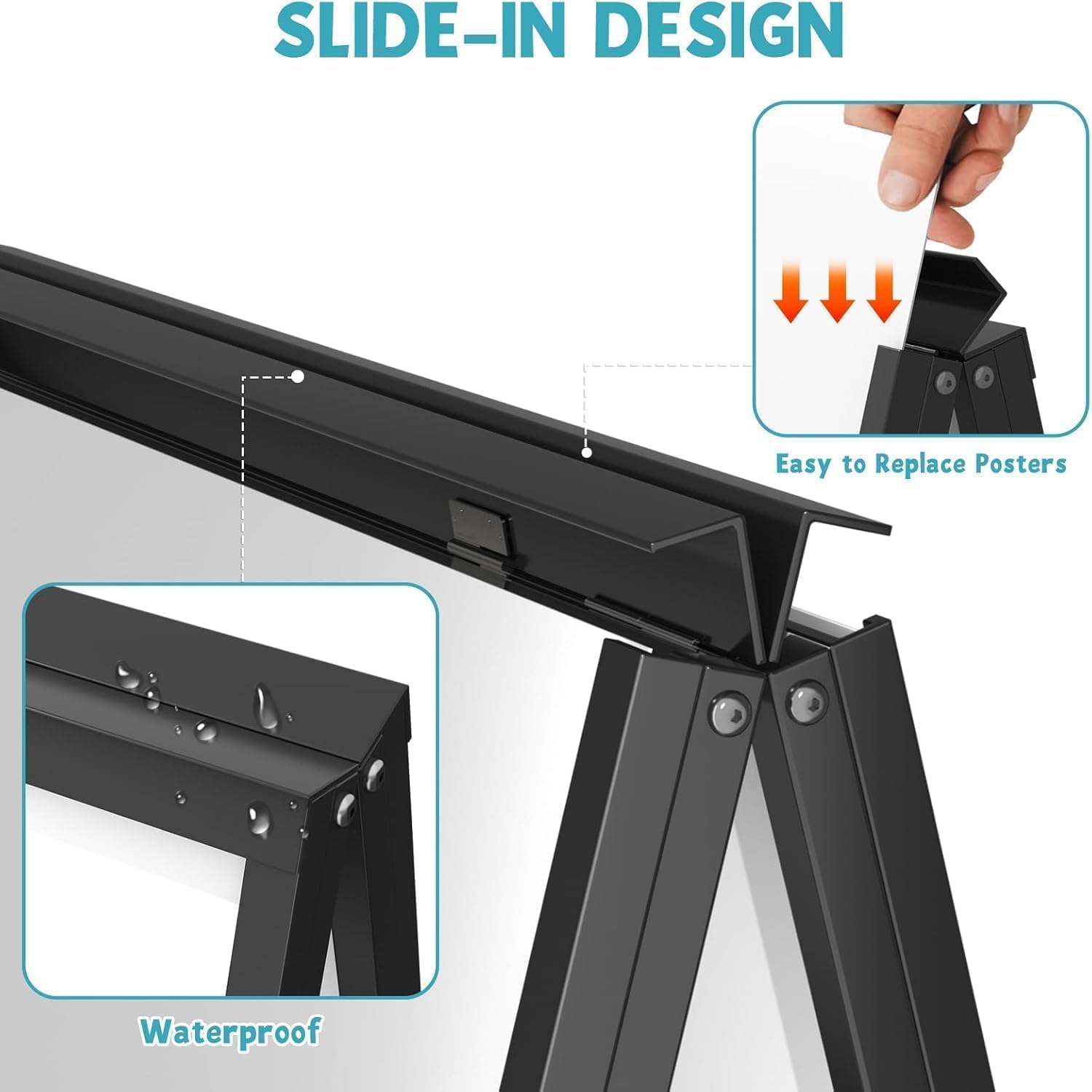 Maeklon 8 Pack A-Frame Sidewalk Sign 24" x 36", Portable Outdoor Sandwich Board Sign, Heavy Duty Double-Sided Signboard, Black Folding Frame Poster Boards (Frame Only)