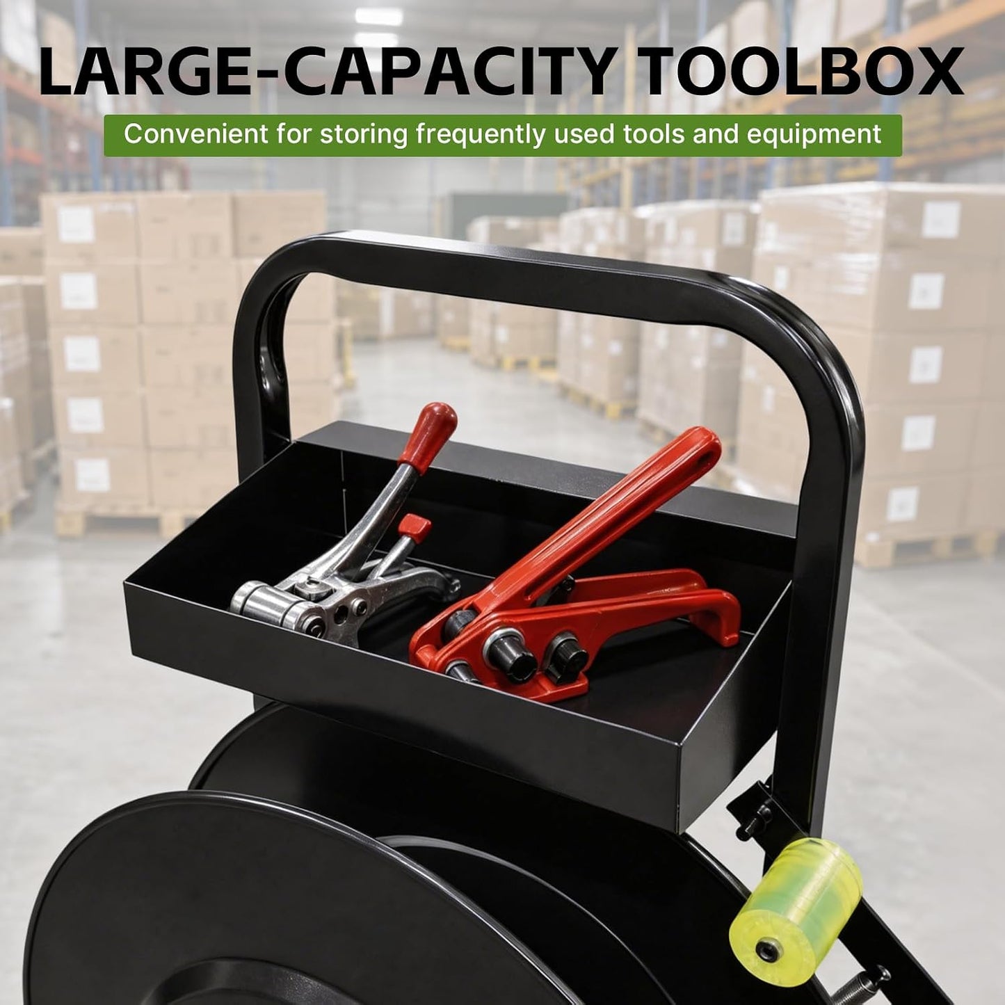 Banding Strapping Cart for 8"/16" Core, Strapping Dispenser with Wheels | Mobile Large-Reel Strapping Dispenser for PET, PP and Fiber Coils with Split-Leg Frame for Warehouses, Packaging Station