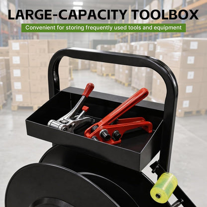 Banding Strapping Cart for 8"/16" Core, Strapping Dispenser with Wheels | Mobile Large-Reel Strapping Dispenser for PET, PP and Fiber Coils with Split-Leg Frame for Warehouses, Packaging Station