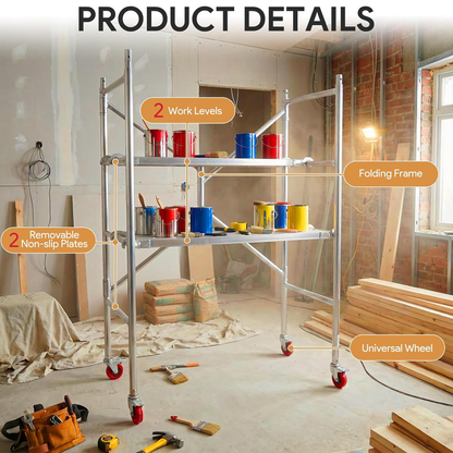 Maeklon Rolling Scaffolding Work Platform, Portable Scaffolding Platform with Locking Wheels, Multipurpose Mobile Scaffolding, 500-Pound-Capacity with Foldable Design(24 "x46" x65")
