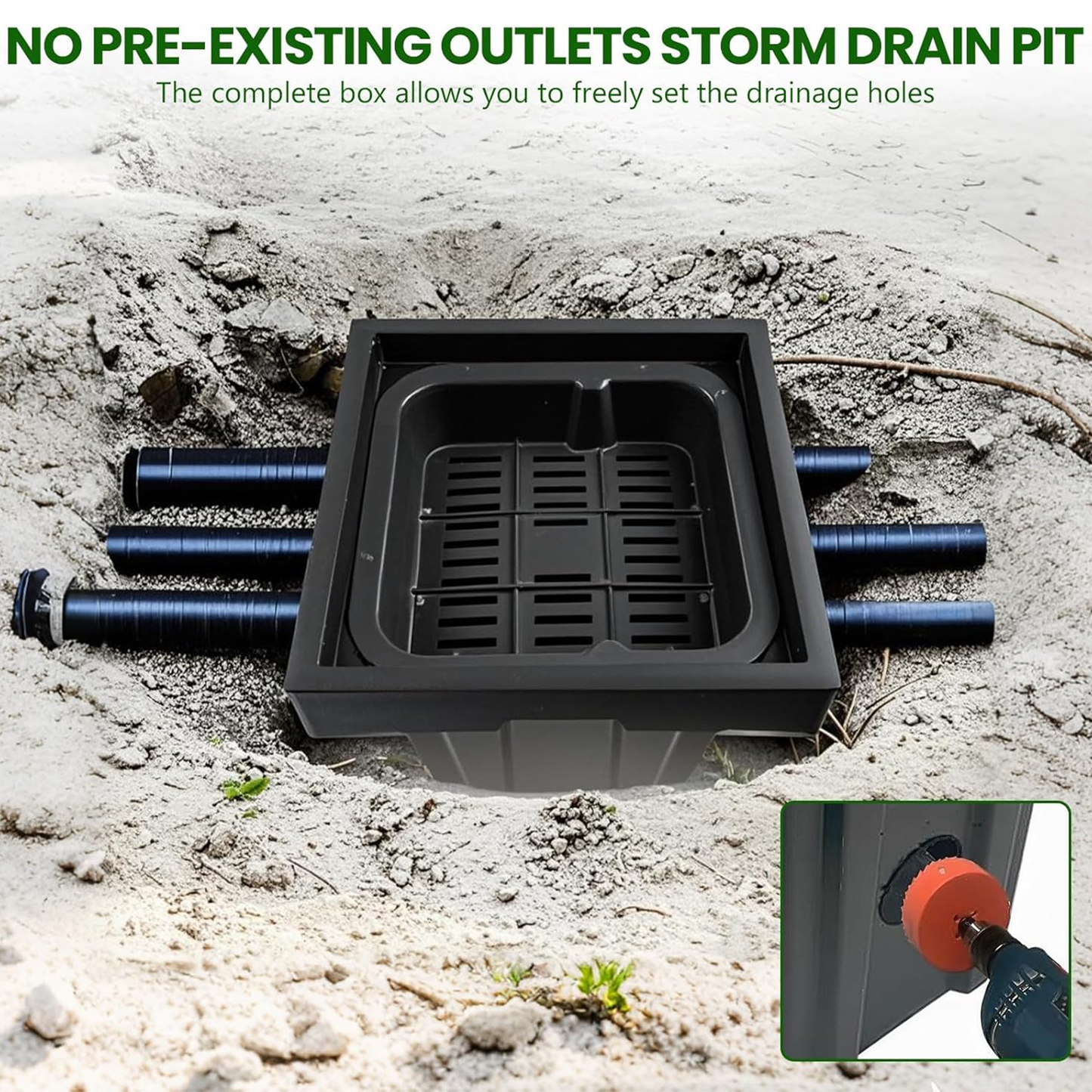 Maeklon 18"x18"x24" Catch Basin with Fiber Glass Grate, Large Catch Basin for Drainage with Debris Basket & Gloves, French Drain Catch Basin for Yard, Downspout, Lawn