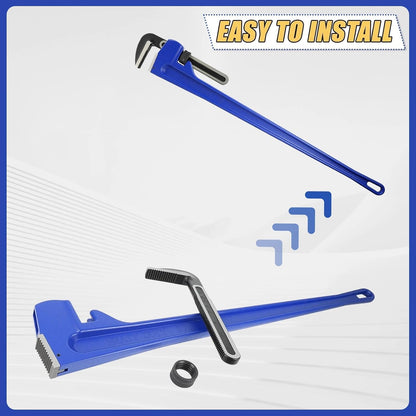 Maeklon 60 Inch Pipe Wrench, Jaw Opening Max 9", Adjustable Plumber Tool with Gloves and 8" Pipe Wrench, Carbon Steel Straight Handle Plumbing Wrench, for Mechanics, Plumbing, Construction, Blue
