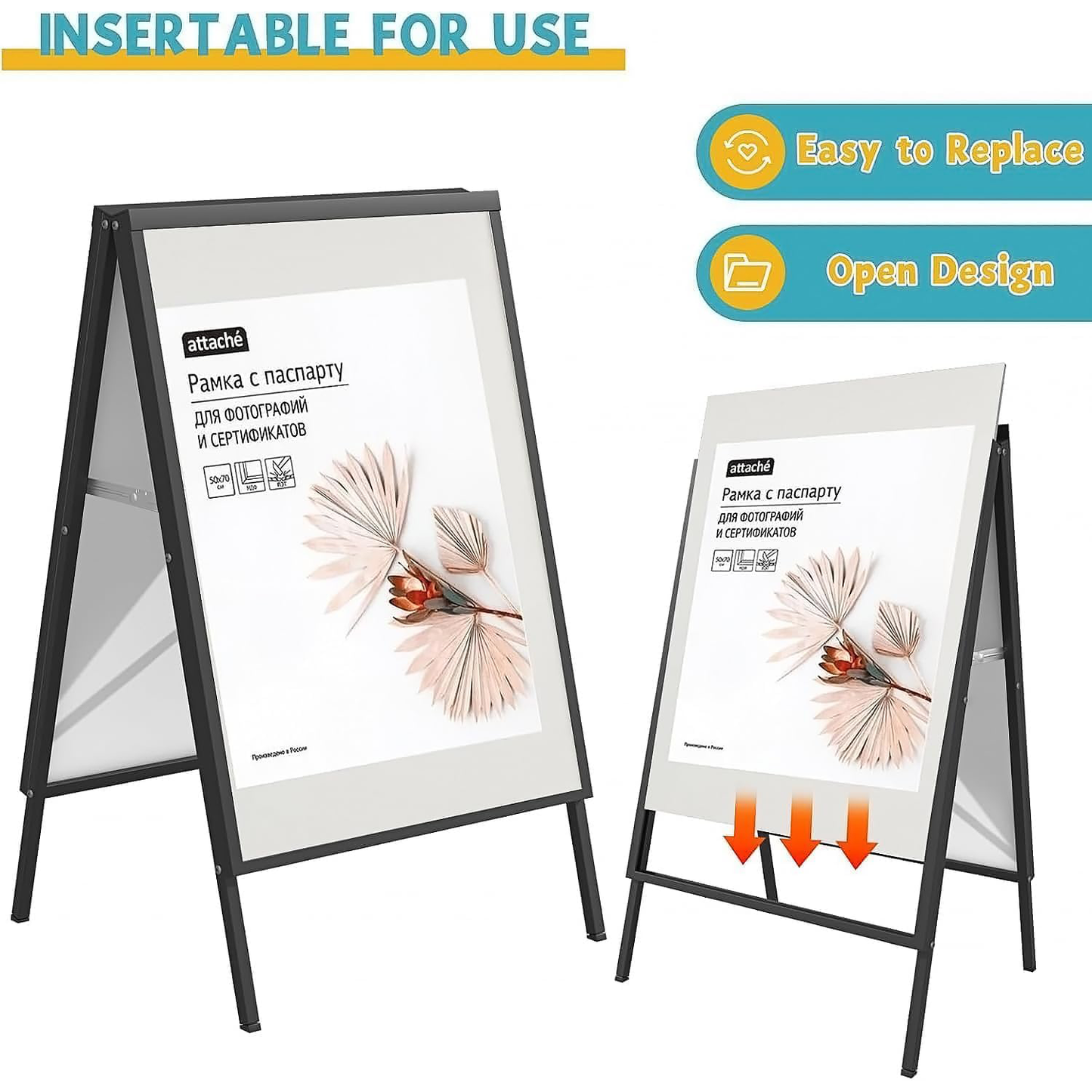 Maeklon 8 Pack A-Frame Sidewalk Sign 24" x 36", Portable Outdoor Sandwich Board Sign, Heavy Duty Double-Sided Signboard, Black Folding Frame Poster Boards (Frame Only)
