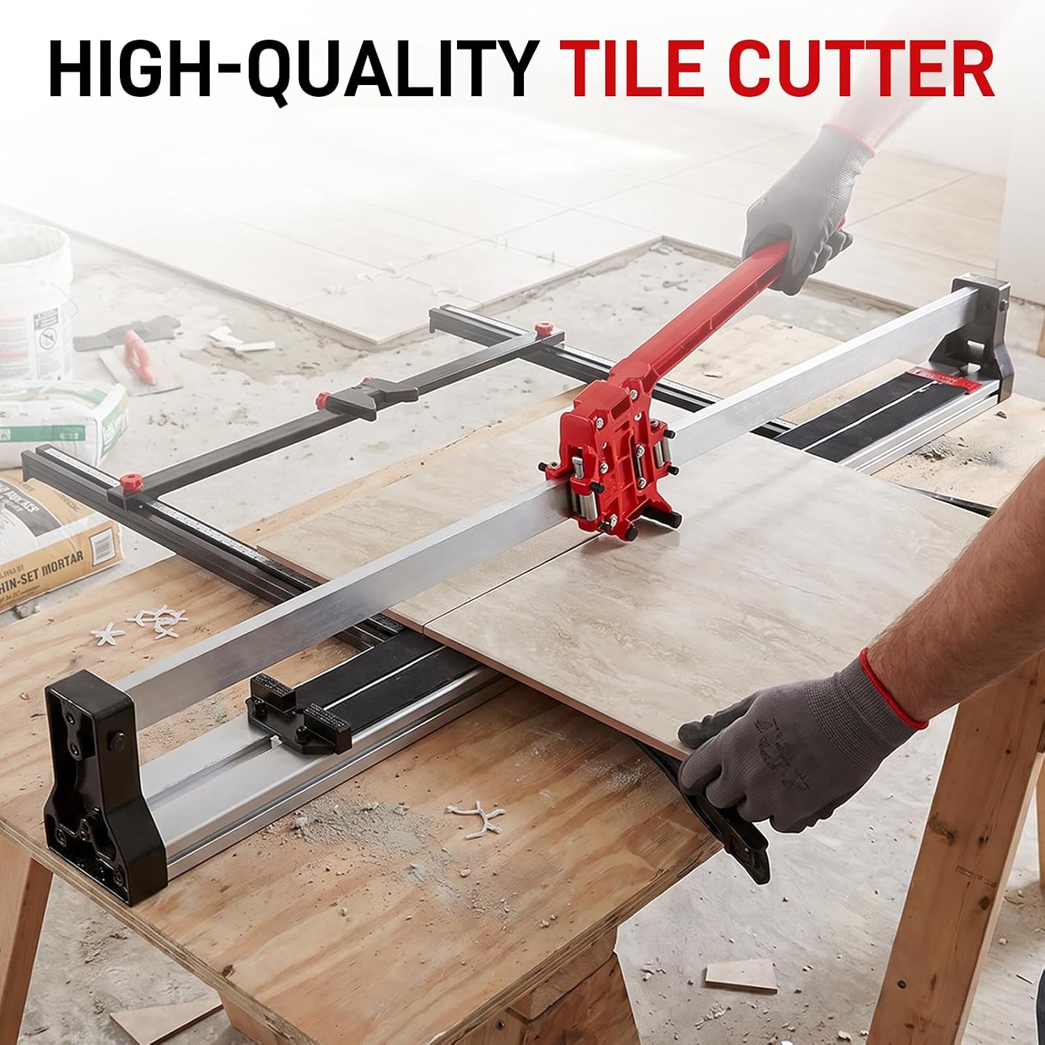 Manual Tile Cutter 48 Inch with Laser Guide and Aluminum Alloy Frame | For Porcelain, Ceramic and Stone, 0.23-0.67 in Thick, with Tungsten Carbide Wheel and Double-Layer Aluminum Plate