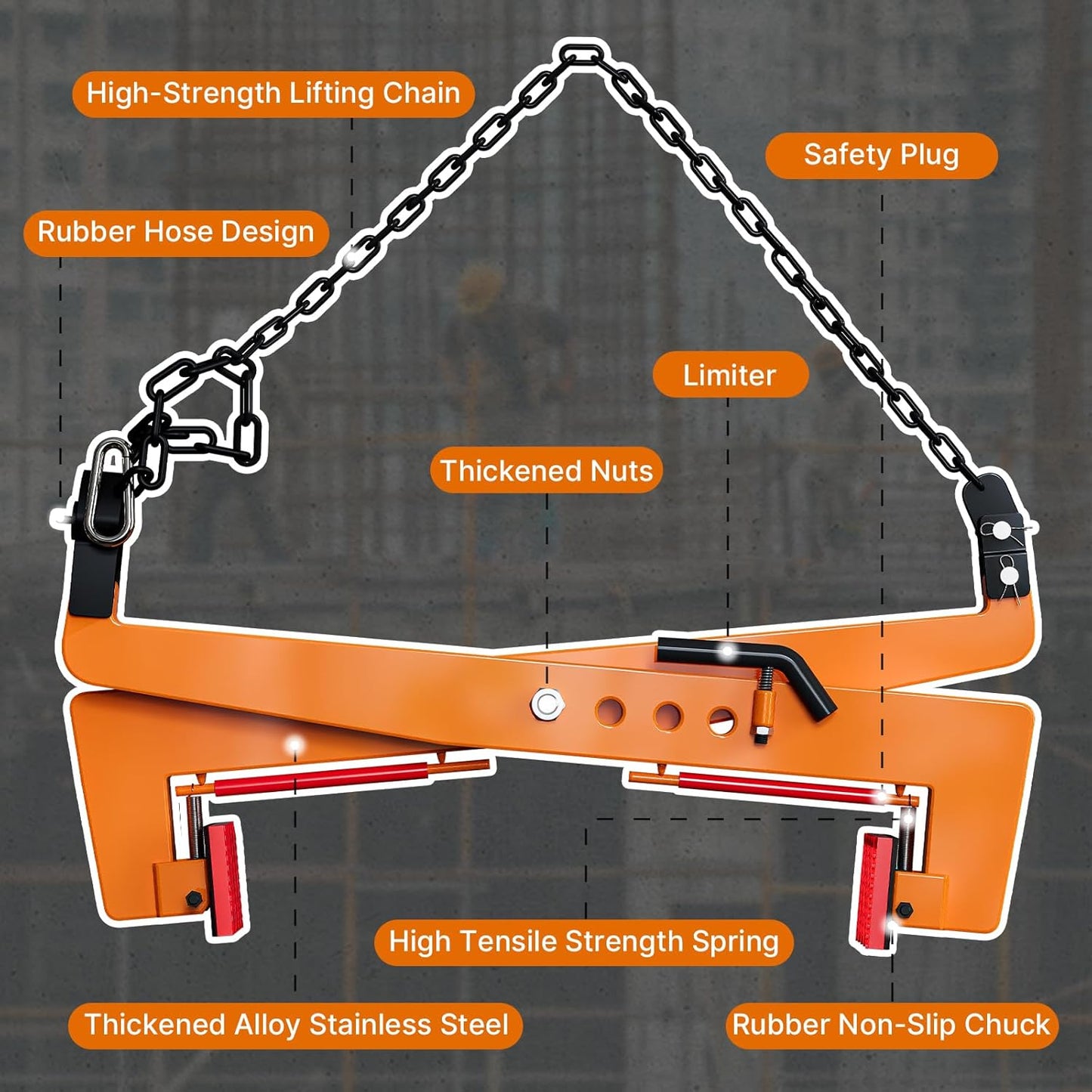 Maeklon 2646 lbs Heavy Duty Stone Lifting Clamp, Adjustable Range: 17"-43", Granite Slab Lifting Clam, Roadside Stone Lifting Clamps for Carrying and Vertical Transport of Concrete Blocks