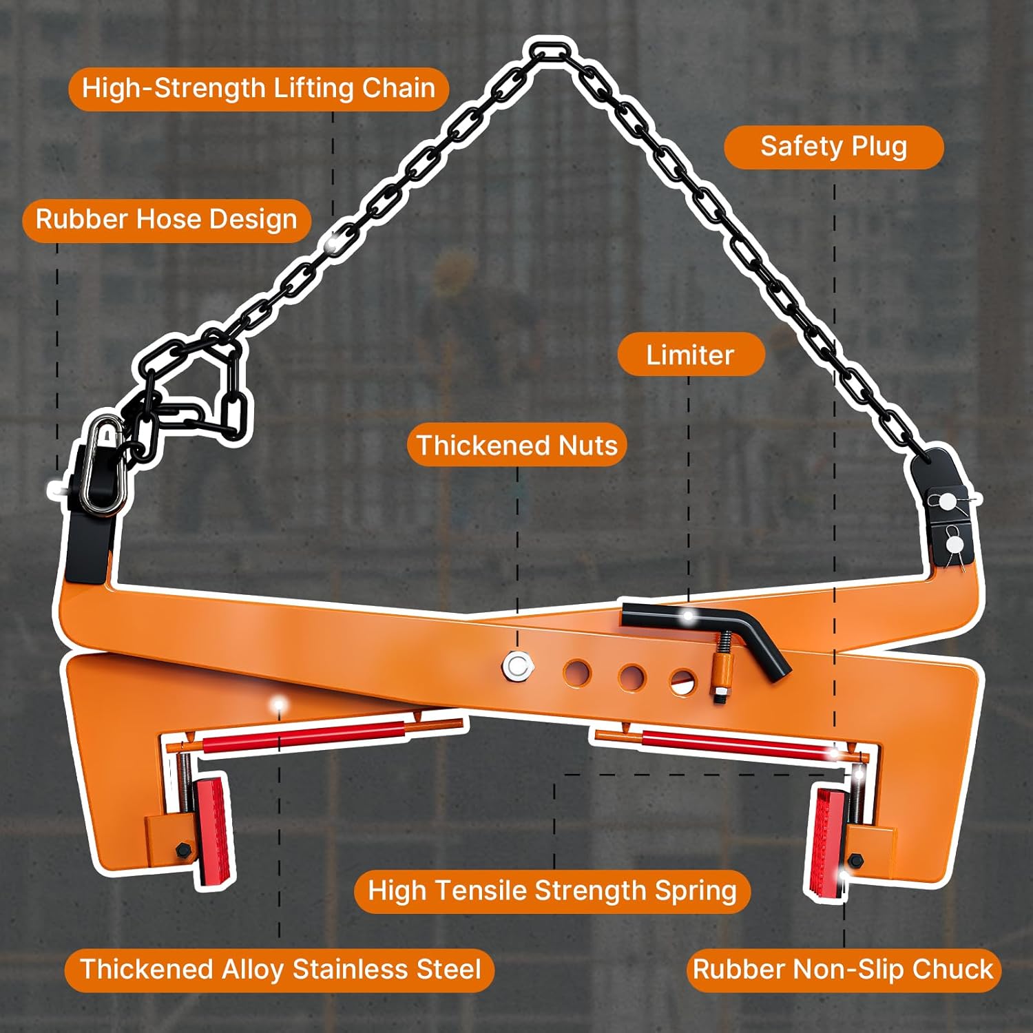 Maeklon 2646 lbs Heavy Duty Stone Lifting Clamp, Adjustable Range: 17"-43", Granite Slab Lifting Clam, Roadside Stone Lifting Clamps for Carrying and Vertical Transport of Concrete Blocks