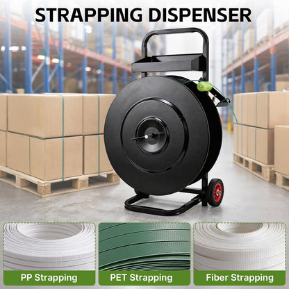 Banding Strapping Cart for 8"/16" Core, Strapping Dispenser with Wheels | Mobile Large-Reel Strapping Dispenser for PET, PP and Fiber Coils with Split-Leg Frame for Warehouses, Packaging Station