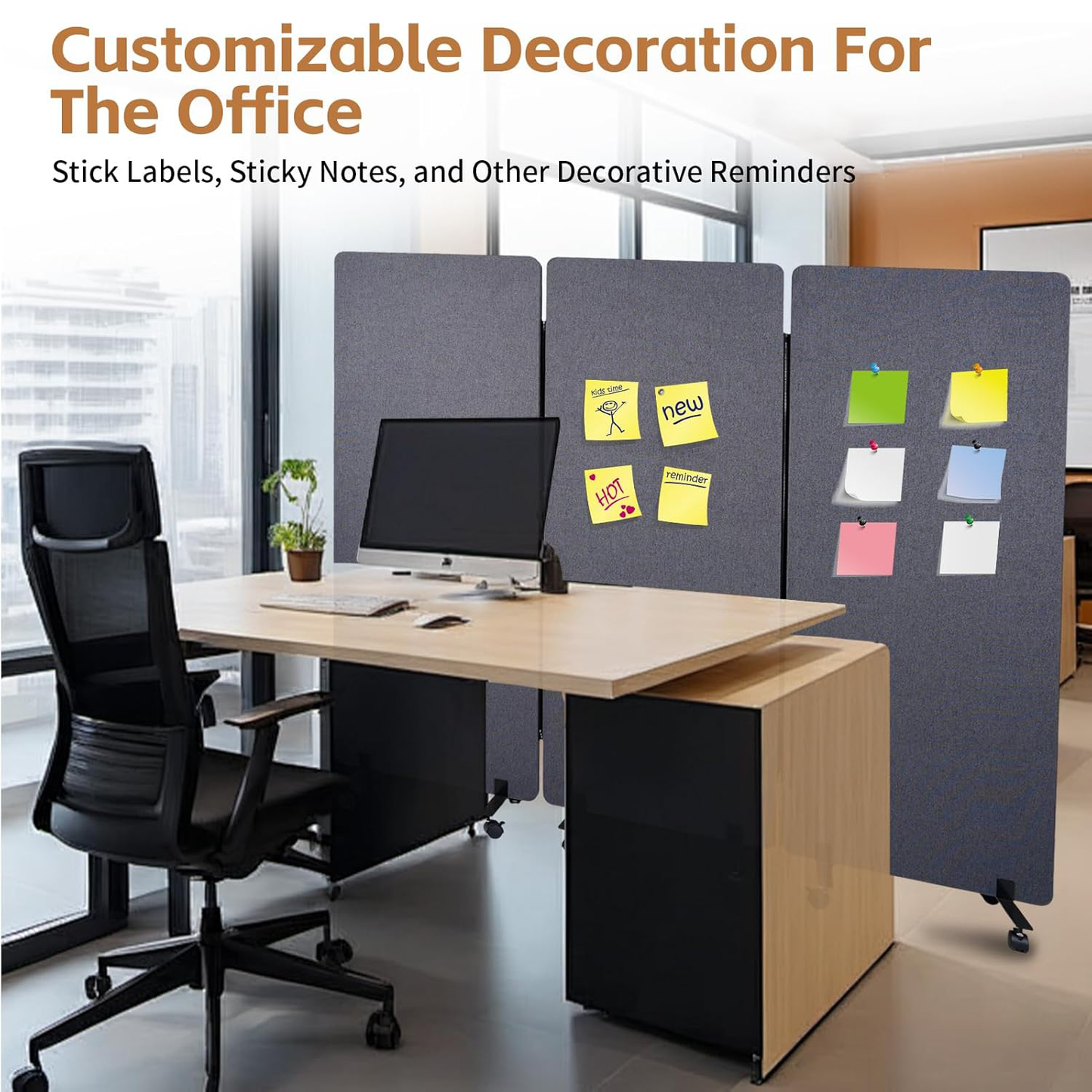 Maeklon 72 "x 66" Freestanding Acoustic Room Divider, 3 Panel PET Polyester Soundproof Room Screen with Wheels, Portable Partition Divider for Office, Reception Room, School, Hospital
