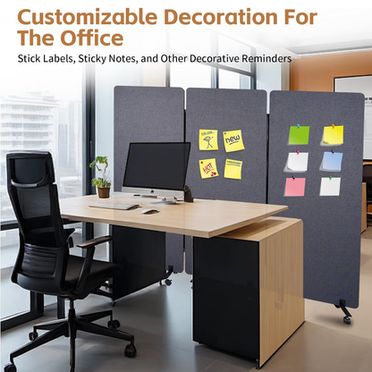 Maeklon 72 "x 66" Freestanding Acoustic Room Divider, 3 Panel PET Polyester Soundproof Room Screen with Wheels, Portable Partition Divider for Office, Reception Room, School, Hospital