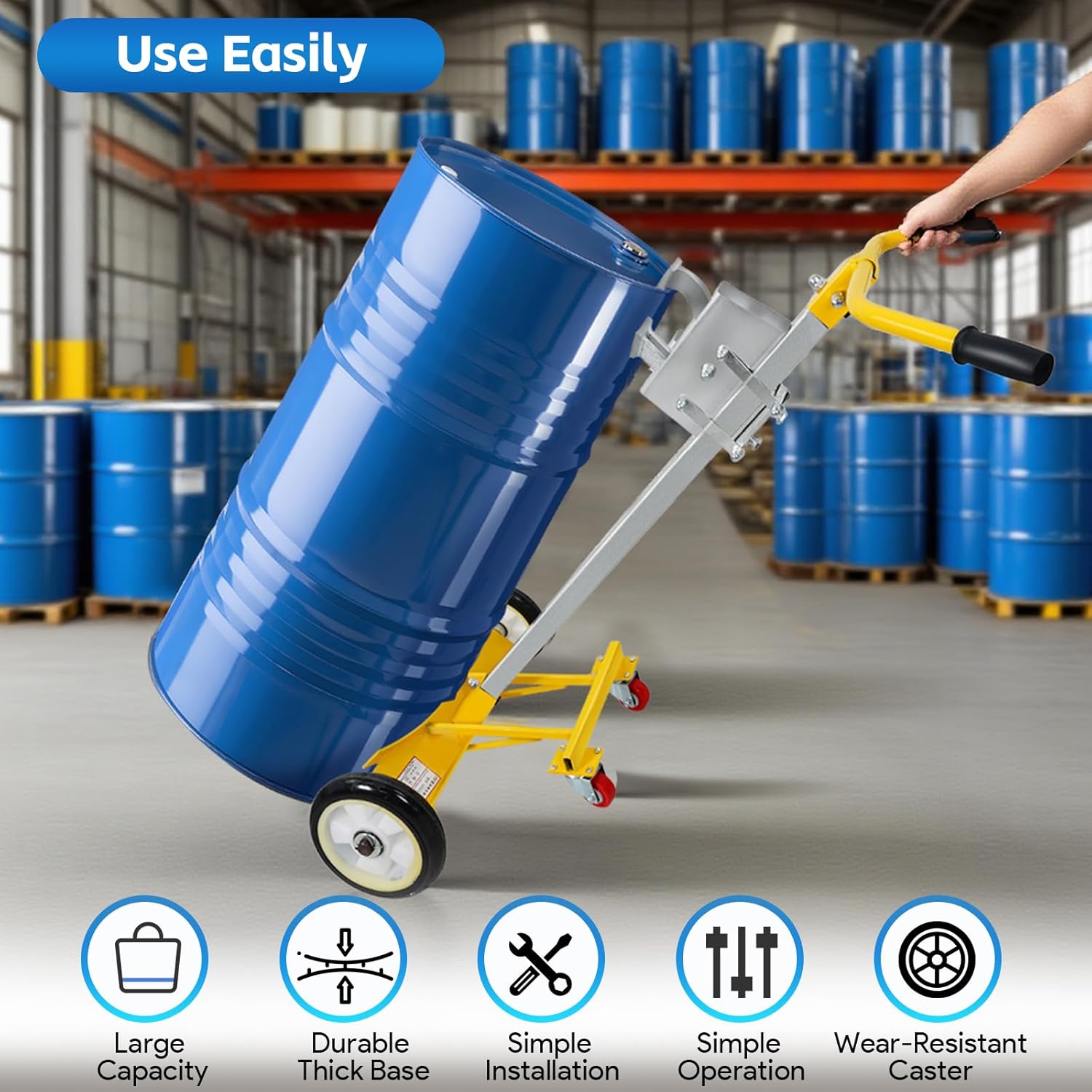 Maeklon 55 Gallon Drum Dolly, Upgraded Heavy-Duty Bucket Dolly with Wheels, 1200lbs Steel Barrel Drum Dollies for Garages Warehouse Workshop