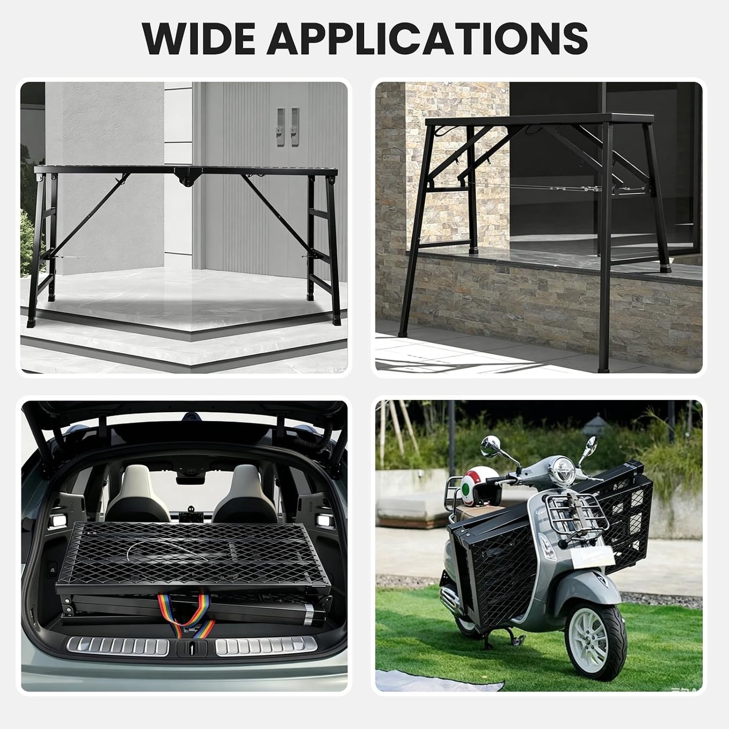 Foldable Scaffolding Platform, 36.2-62 in Portable Work Platform, Black , Heavy Duty Steel 70.8 x 15.2 in Portable Work Platform for Painting, Wiring, Window Cleaning, Garage and Construction