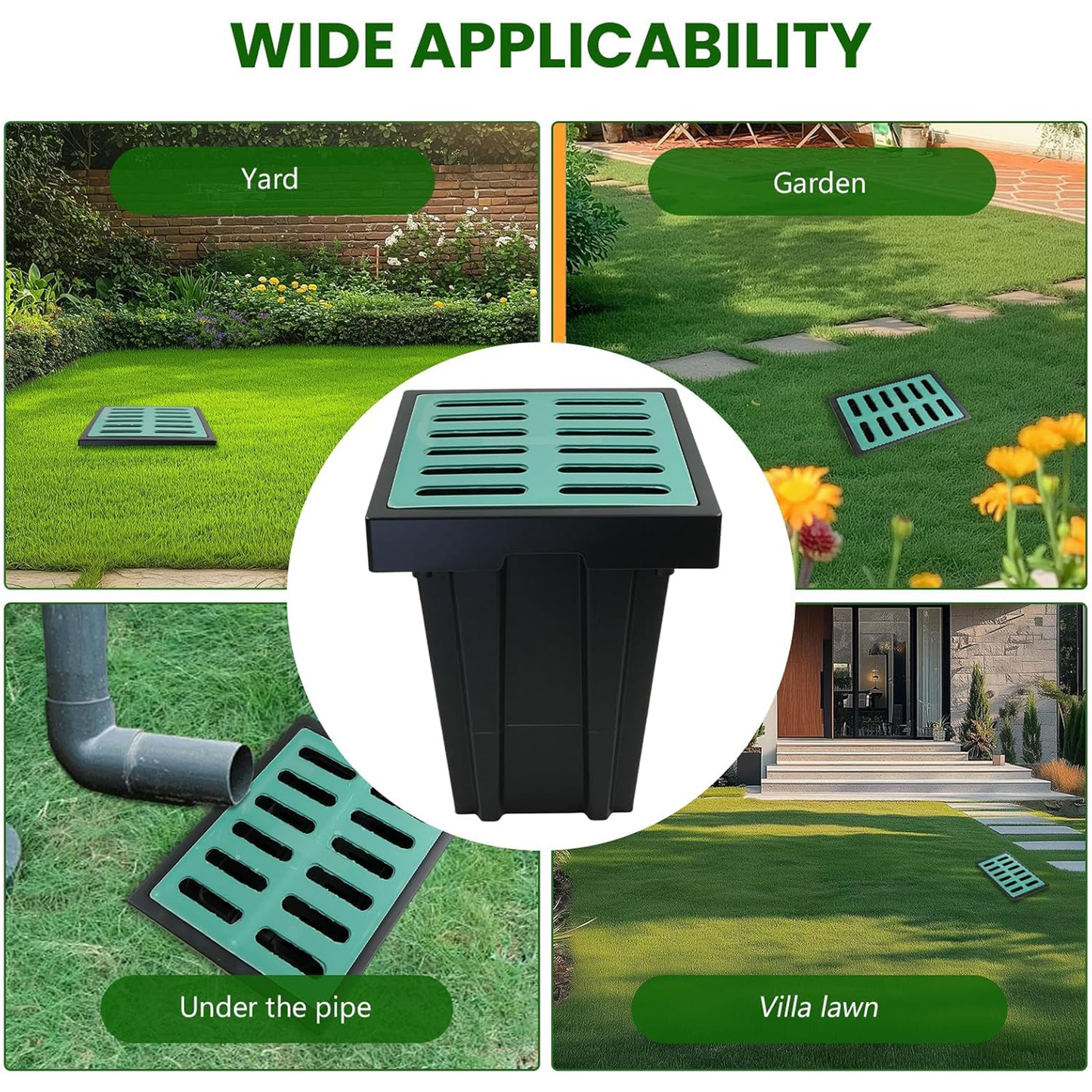 Maeklon 18"x18"x24" Catch Basin with Fiber Glass Grate, Large Catch Basin for Drainage with Debris Basket & Gloves, French Drain Catch Basin for Yard, Downspout, Lawn