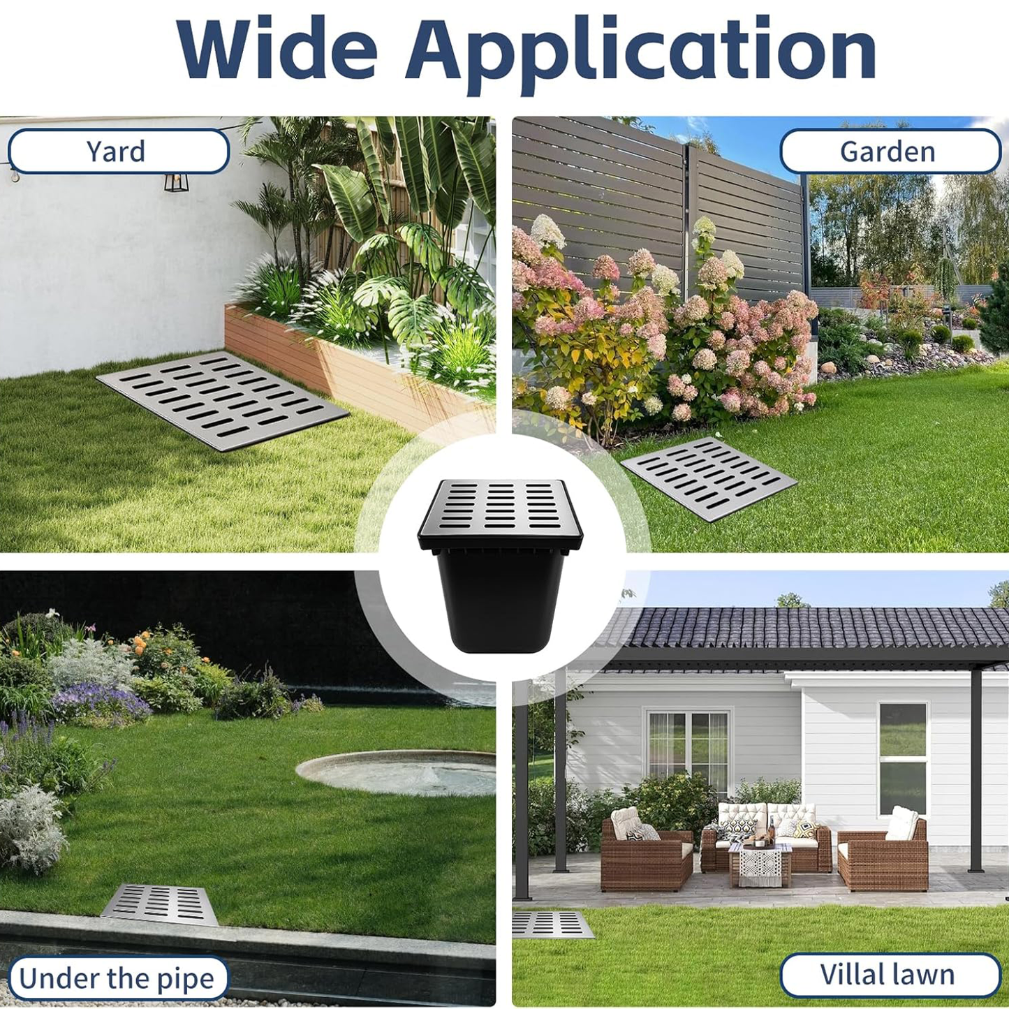 Maeklon 16"x16"x16" Catch Basin with Grate, 304 Stainless Steel Grate Catch Basin with Debris Basket, French Drain Without Reserved Hole for Patio,Downspout,Commercial