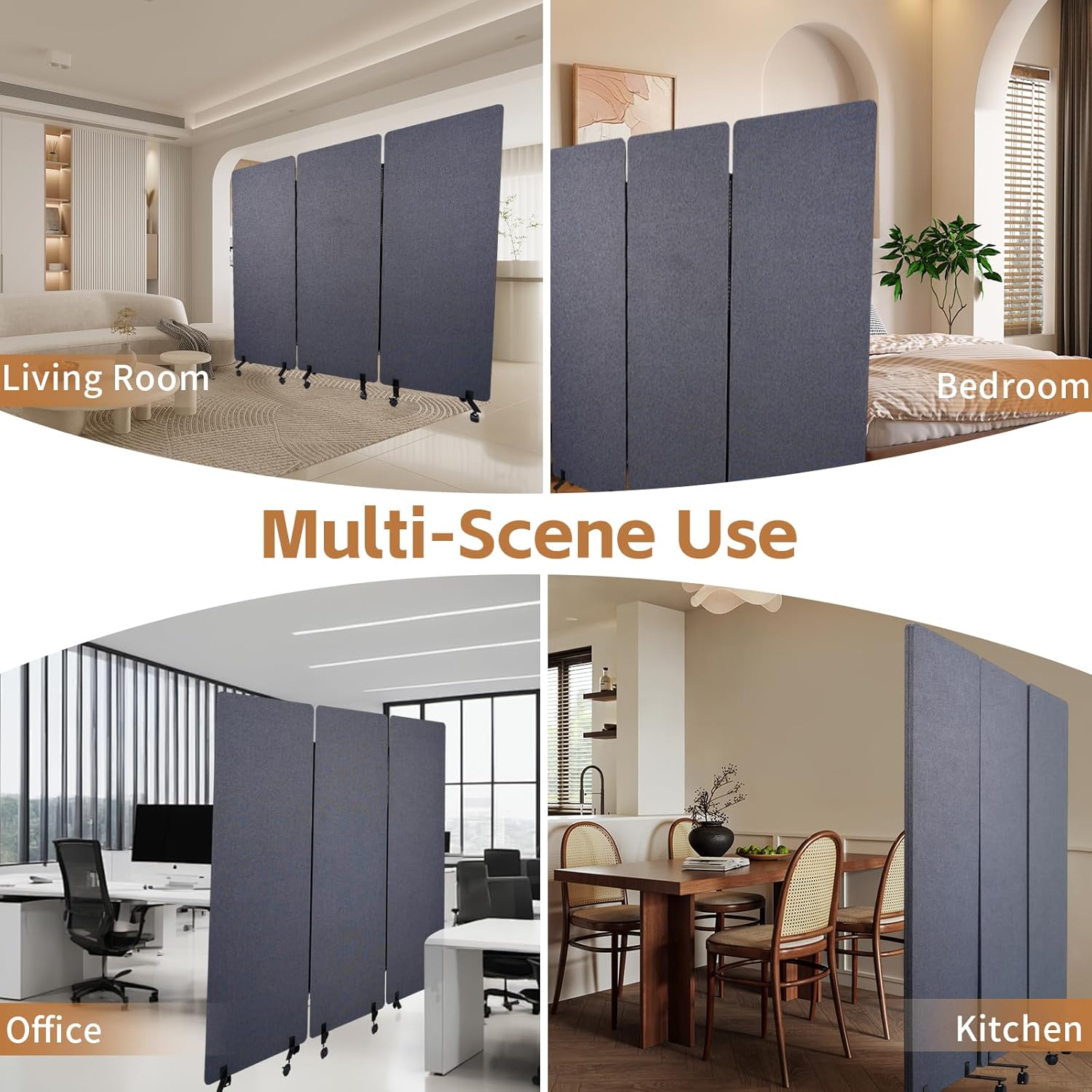 Maeklon 72 "x 66" Freestanding Acoustic Room Divider, 3 Panel PET Polyester Soundproof Room Screen with Wheels, Portable Partition Divider for Office, Reception Room, School, Hospital