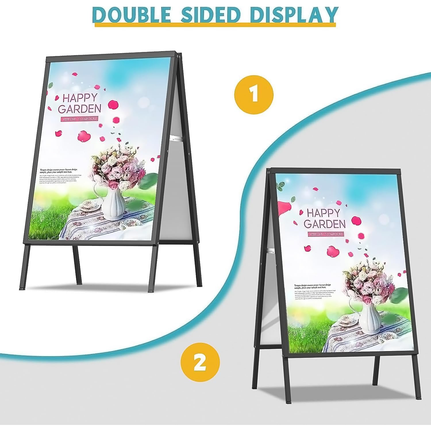 Maeklon 8 Pack A-Frame Sidewalk Sign 24" x 36", Portable Outdoor Sandwich Board Sign, Heavy Duty Double-Sided Signboard, Black Folding Frame Poster Boards (Frame Only)