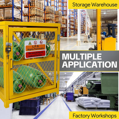 Maeklon Propane Tank Storage Box, Propane Storage Cage, 2 Tier Gas Cylinder Cabinet Fits for 20lbs and 33lbs Cylinder, for Warehouse and Factory, Yellow (30.1" Wx29.7 Lx35 H )