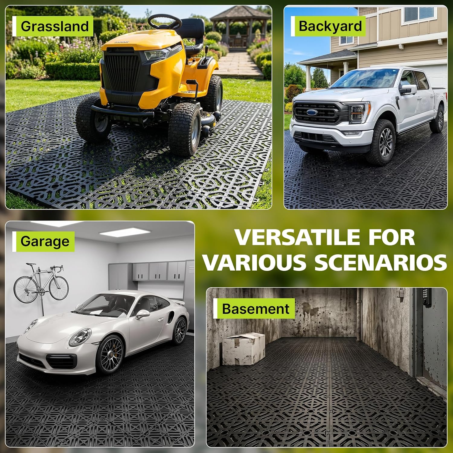20 Pack Ground Protection Mats, 15.7"x15.7" Interlocking Plastic Grid Panel | 1.18" Thick Heavy-Duty Drainage Pavers for Lawns, Gravel, Parking Areas, Pathways and Outdoor Event Flooring