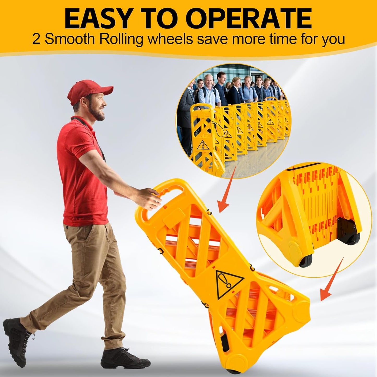 Maeklon 13 Foot Portable Driveway Fence Safety Barriers, Commercial Safety Barriers, Folding Security Gate Safety Barrier with Casters for Construction, Traffic Control, Driveway Gate